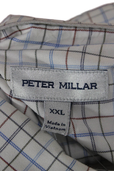 Peter Millar Mens Cotton Blend Checkered Button Up Shirt White Size 2XL