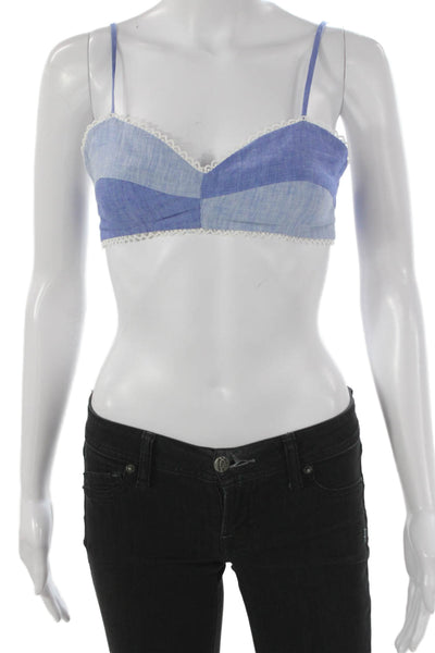 Miguelina Women Blue Linen Sweetheart Colorblock Bralette Sleeveless Size XS