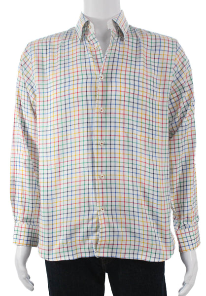 Paul Fredrick Mens Cotton Collared Rainbow Geometric Button Down White Size S