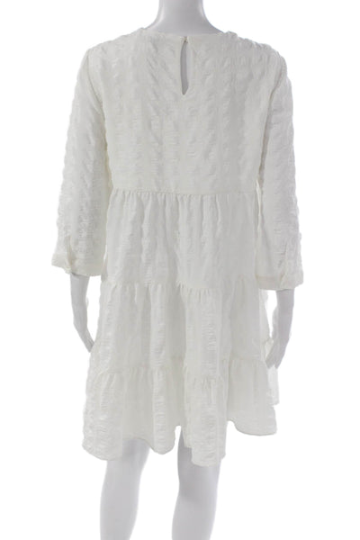 Zara Women Trapeze Swing Dress White Round Neck 3/4 Sleeve Size S
