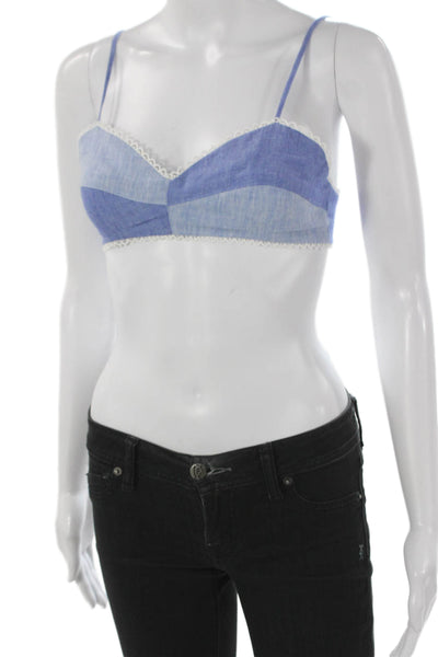 Miguelina Women Blue Linen Sweetheart Colorblock Bralette Sleeveless Size XS