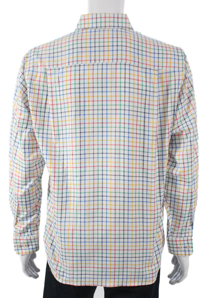Paul Fredrick Mens Cotton Collared Rainbow Geometric Button Down White Size S