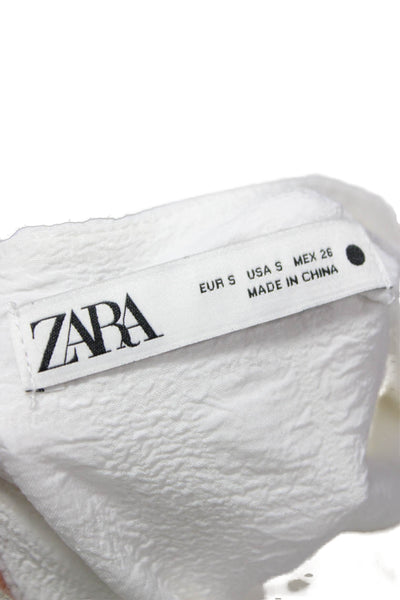 Zara Women Trapeze Swing Dress White Round Neck 3/4 Sleeve Size S