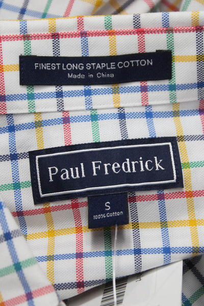 Paul Fredrick Mens Cotton Collared Rainbow Geometric Button Down White Size S