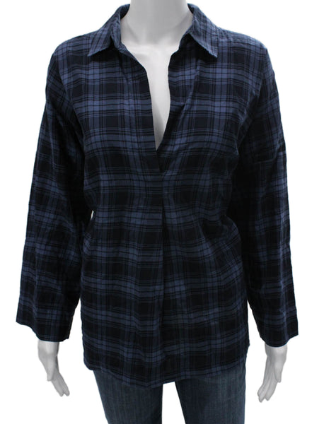 Vince Women Collared Shirt Blazer Long Sleeve Blue Polyamide Size L