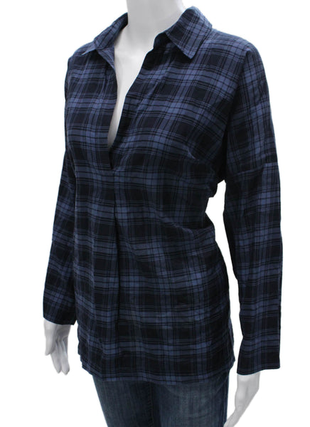 Vince Women Collared Shirt Blazer Long Sleeve Blue Polyamide Size L