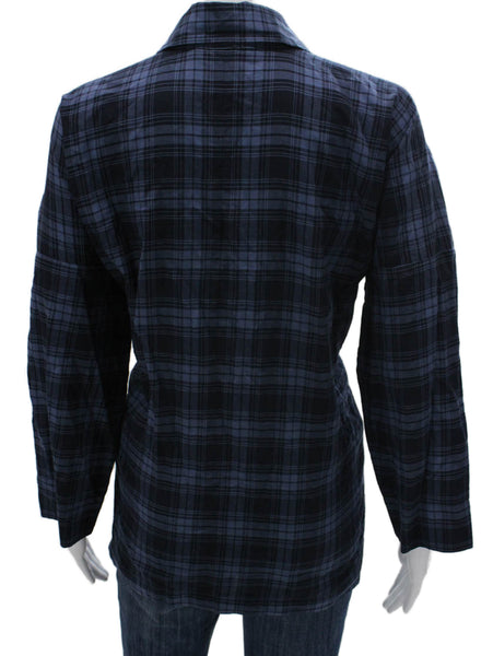 Vince Women Collared Shirt Blazer Long Sleeve Blue Polyamide Size L