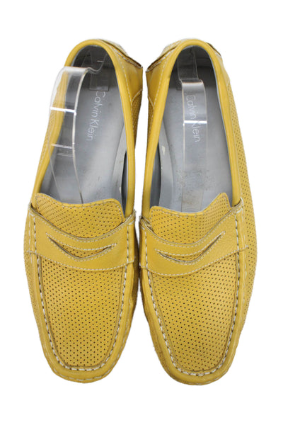 Calvin Klein Mens Leather Square Toe Casual Loafers Yellow Size 8