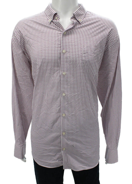 Peter Millar Mens Cotton Blend Checkered Button Up Shirt Purple Size 2XL
