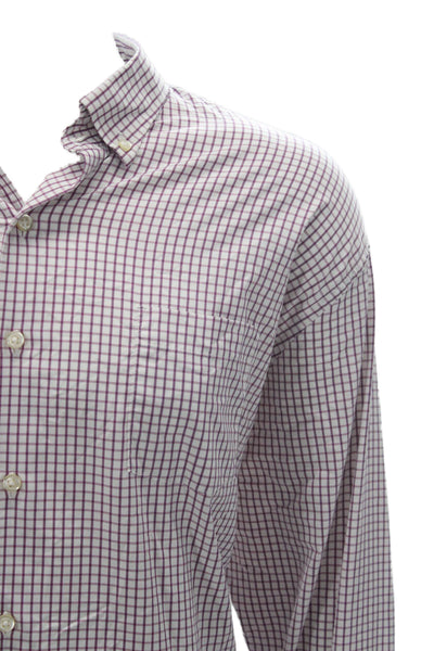 Peter Millar Mens Cotton Blend Checkered Button Up Shirt Purple Size 2XL