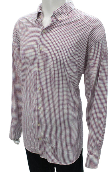 Peter Millar Mens Cotton Blend Checkered Button Up Shirt Purple Size 2XL
