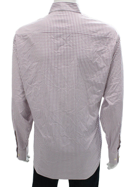 Peter Millar Mens Cotton Blend Checkered Button Up Shirt Purple Size 2XL