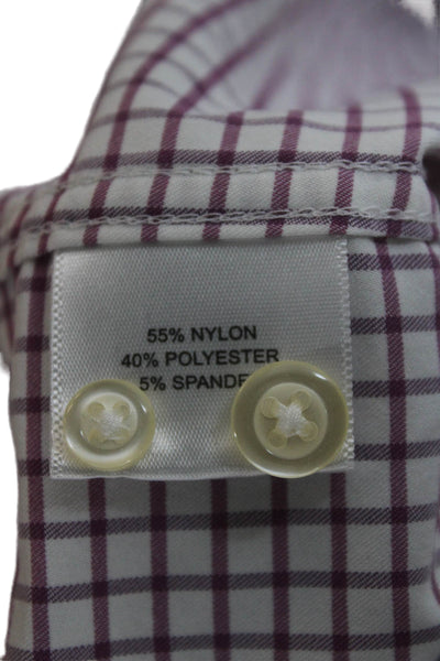 Peter Millar Mens Cotton Blend Checkered Button Up Shirt Purple Size 2XL