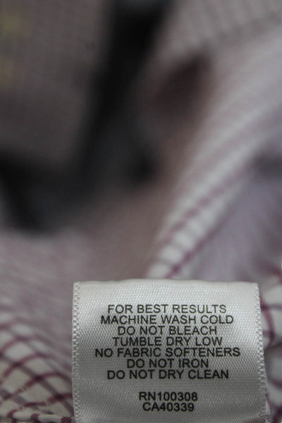 Peter Millar Mens Cotton Blend Checkered Button Up Shirt Purple Size 2XL