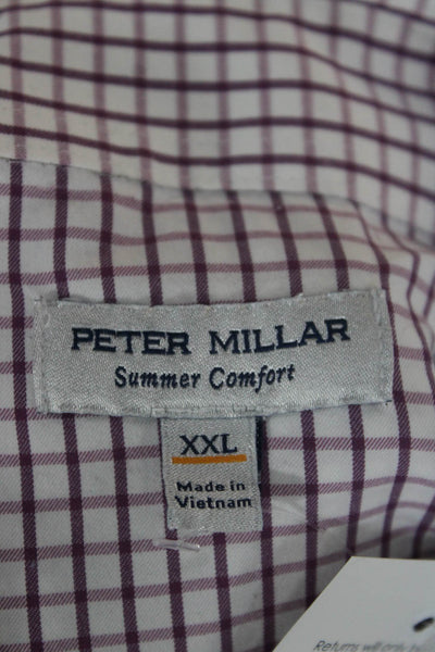 Peter Millar Mens Cotton Blend Checkered Button Up Shirt Purple Size 2XL