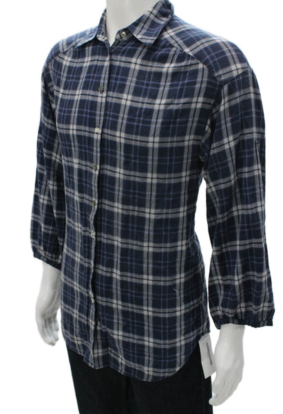 Vince Mens Plaid Long Sleeves Button Down Shirt Blue Cotton Size Small
