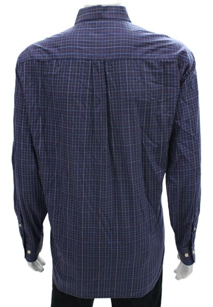 Peter Millar Mens Cotton Blend Checkered Button Up Shirt Navy Size 2XL