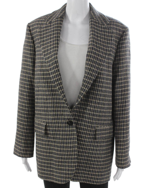 Tela Women Basic Checked Cotton Collared Button Blazer Long Sleeve Size 42