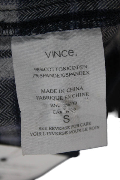 Vince Mens Plaid Long Sleeves Button Down Shirt Blue Cotton Size Small