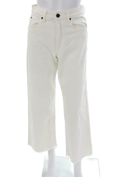 Slvrlake Women Cropped Jeans White High Rise Button Cotton Size 25