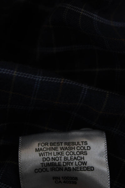 Peter Millar Mens Cotton Blend Checkered Button Up Shirt Navy Size 2XL