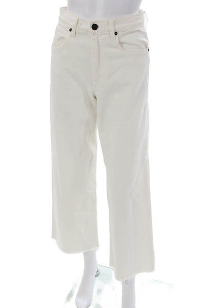 Slvrlake Women Cropped Jeans White High Rise Button Cotton Size 25