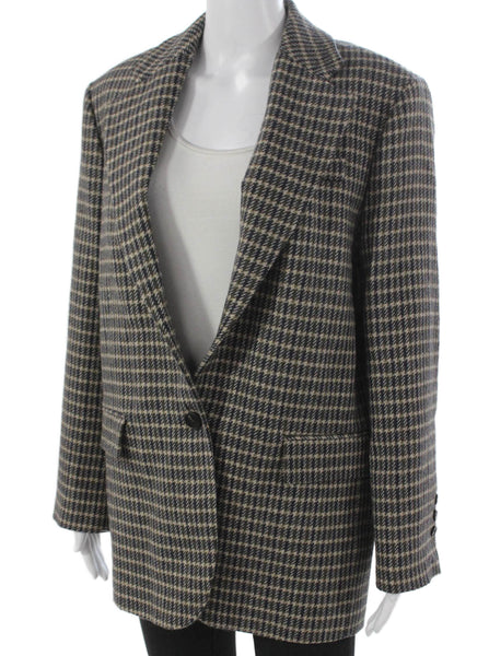 Tela Women Basic Checked Cotton Collared Button Blazer Long Sleeve Size 42