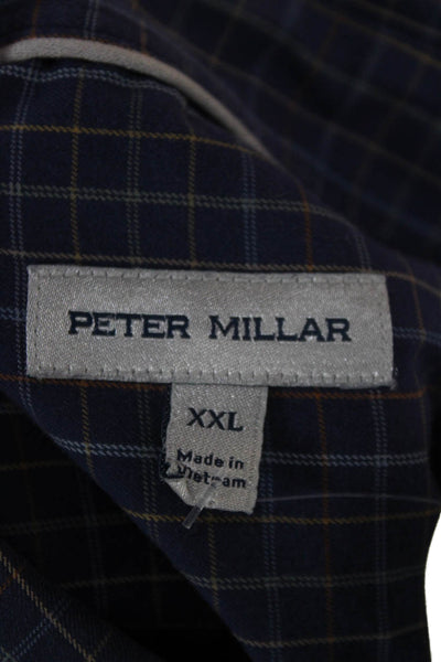 Peter Millar Mens Cotton Blend Checkered Button Up Shirt Navy Size 2XL