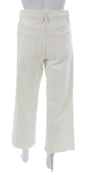 Slvrlake Women Cropped Jeans White High Rise Button Cotton Size 25