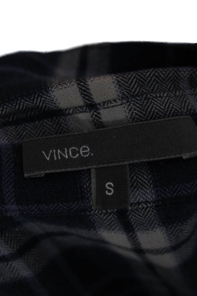 Vince Mens Plaid Long Sleeves Button Down Shirt Blue Cotton Size Small
