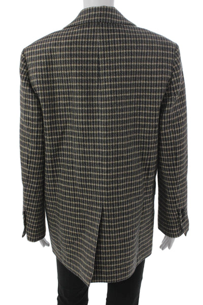 Tela Women Basic Checked Cotton Collared Button Blazer Long Sleeve Size 42