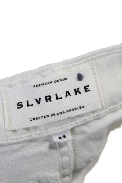 Slvrlake Women Cropped Jeans White High Rise Button Cotton Size 25