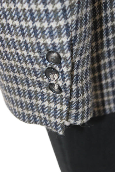 Tela Women Basic Checked Cotton Collared Button Blazer Long Sleeve Size 42