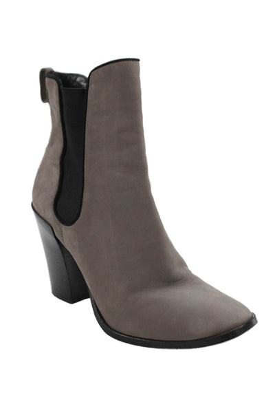 Sigerson Morrison Womens Slip On Block Heel Suede Booties Gray Black Size 11