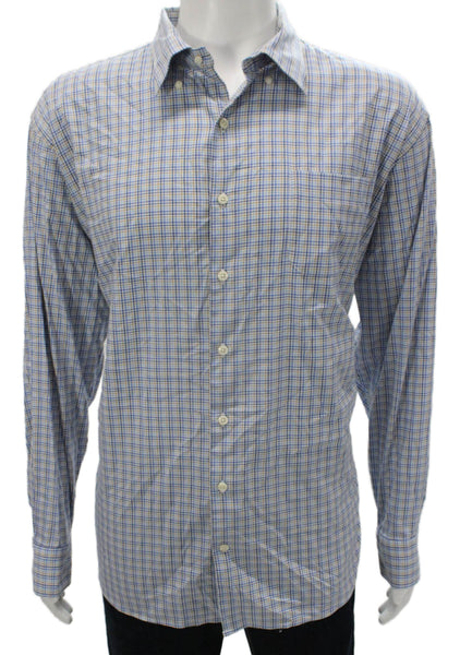 Peter Millar Mens Cotton Blend Plaid Button Up Shirt White Size 2XL
