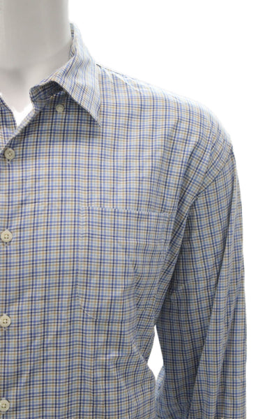 Peter Millar Mens Cotton Blend Plaid Button Up Shirt White Size 2XL