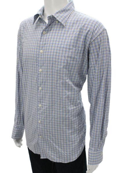 Peter Millar Mens Cotton Blend Plaid Button Up Shirt White Size 2XL