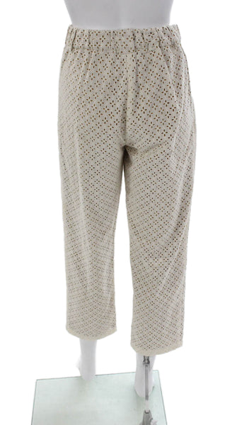 Kimberly Taylor Women Cropped Pants Ivory Button Geometric Cotton Size S