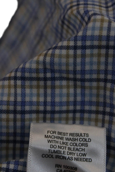 Peter Millar Mens Cotton Blend Plaid Button Up Shirt White Size 2XL