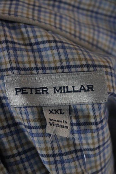 Peter Millar Mens Cotton Blend Plaid Button Up Shirt White Size 2XL