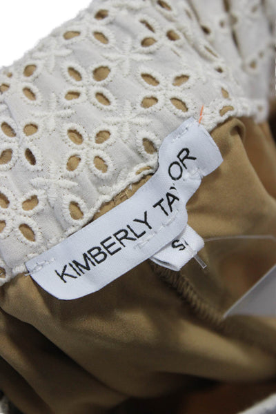 Kimberly Taylor Women Cropped Pants Ivory Button Geometric Cotton Size S