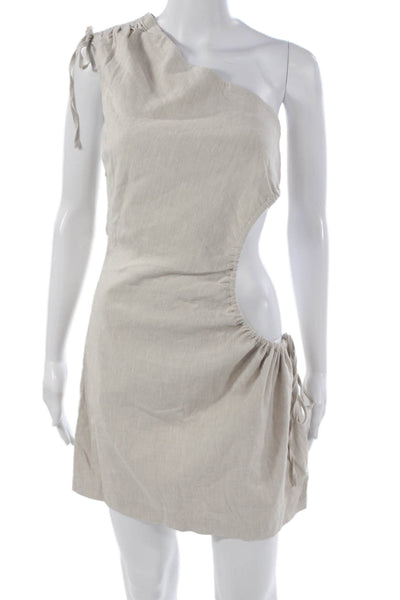 Camila Coelho Womens Bodycon Dress Beige Linen One-Shoulder Size S