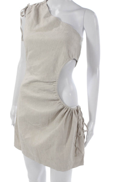 Camila Coelho Womens Bodycon Dress Beige Linen One-Shoulder Size S