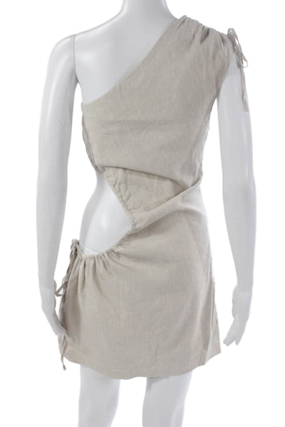Camila Coelho Womens Bodycon Dress Beige Linen One-Shoulder Size S