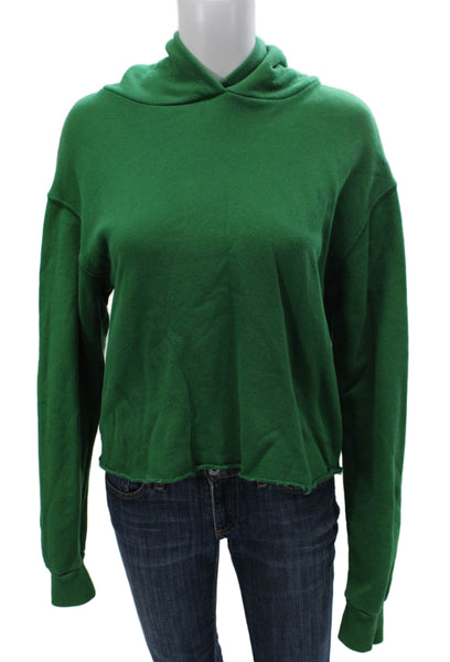 Perfect White Tee Womens Pullover Hoodie Green Cotton Long Sleeve Size S