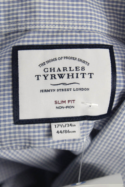 Charles Tyrwhitt Men's Long Sleeves Casual Button Down Plaid Shirt Size 17.5