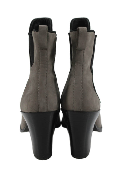 Sigerson Morrison Womens Slip On Block Heel Suede Booties Gray Black Size 11