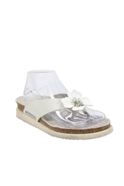 Mephisto Womens Leather Rose Motif Thong Flip Flop White Size 8