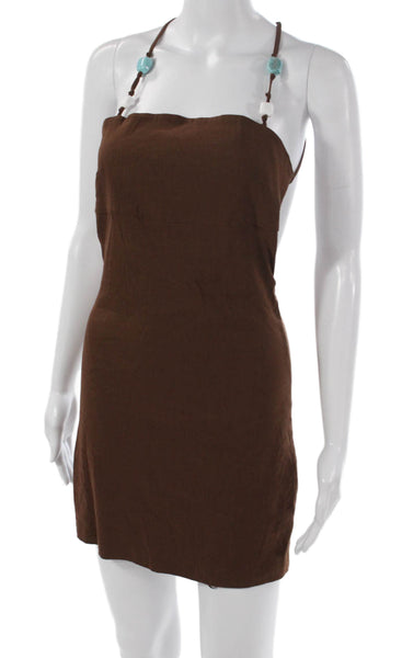 Zara Womens Mini Halter Viscose Brown Sleeveless Zip Dress Size S