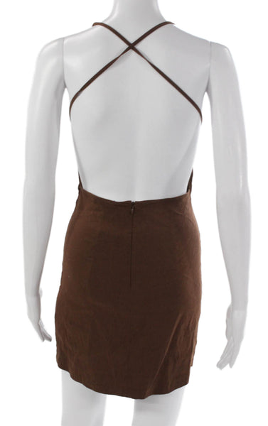 Zara Womens Mini Halter Viscose Brown Sleeveless Zip Dress Size S